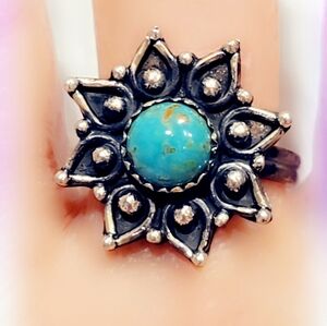 Turquoise Oxidized Solid Sterling Gemstone Ring